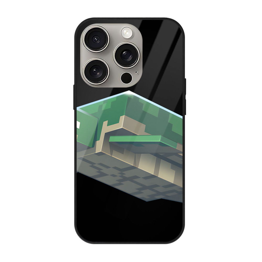 （画像用） マインクラフト ブロックの世界 Minecraft MC Block world 【iPhone15Pro対応】スマホケース 耐衝撃＆黄変防止 背面ガラス