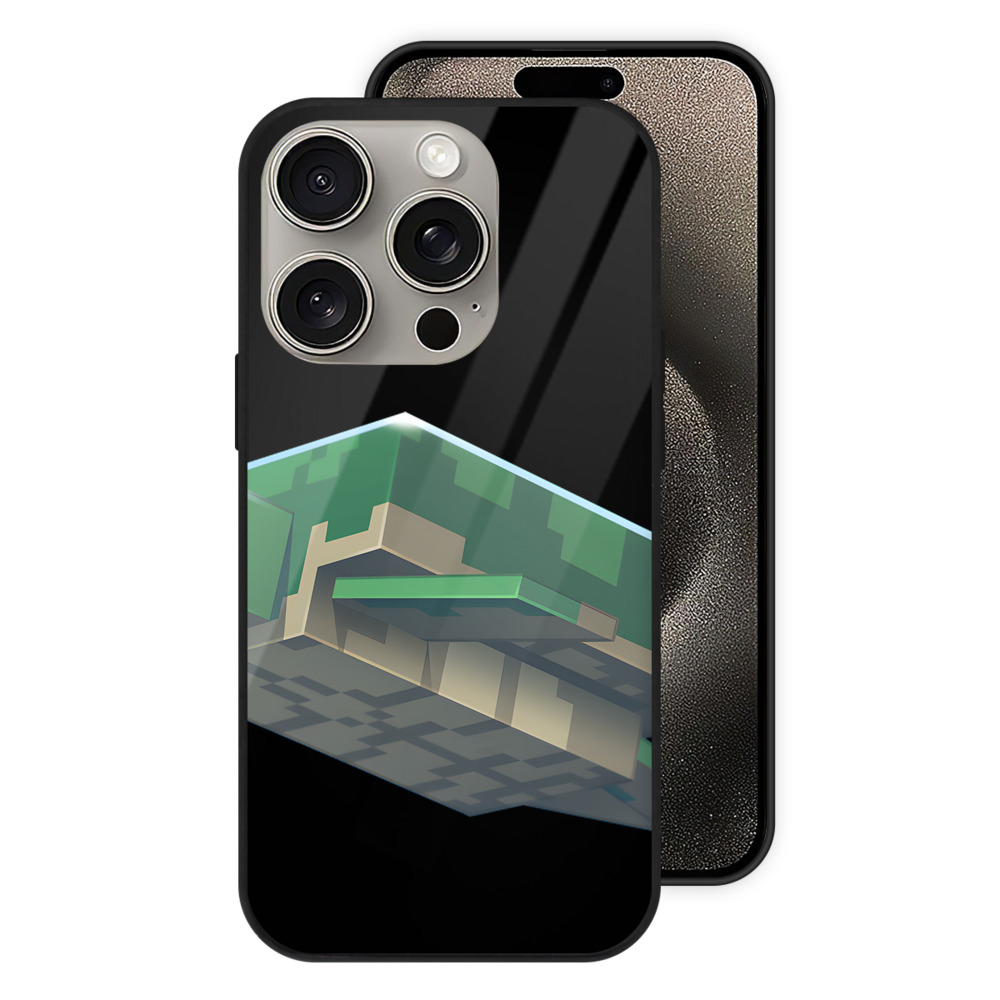 （画像用） マインクラフト ブロックの世界 Minecraft MC Block world 【iPhone15Pro対応】スマホケース 耐衝撃＆黄変防止 背面ガラス