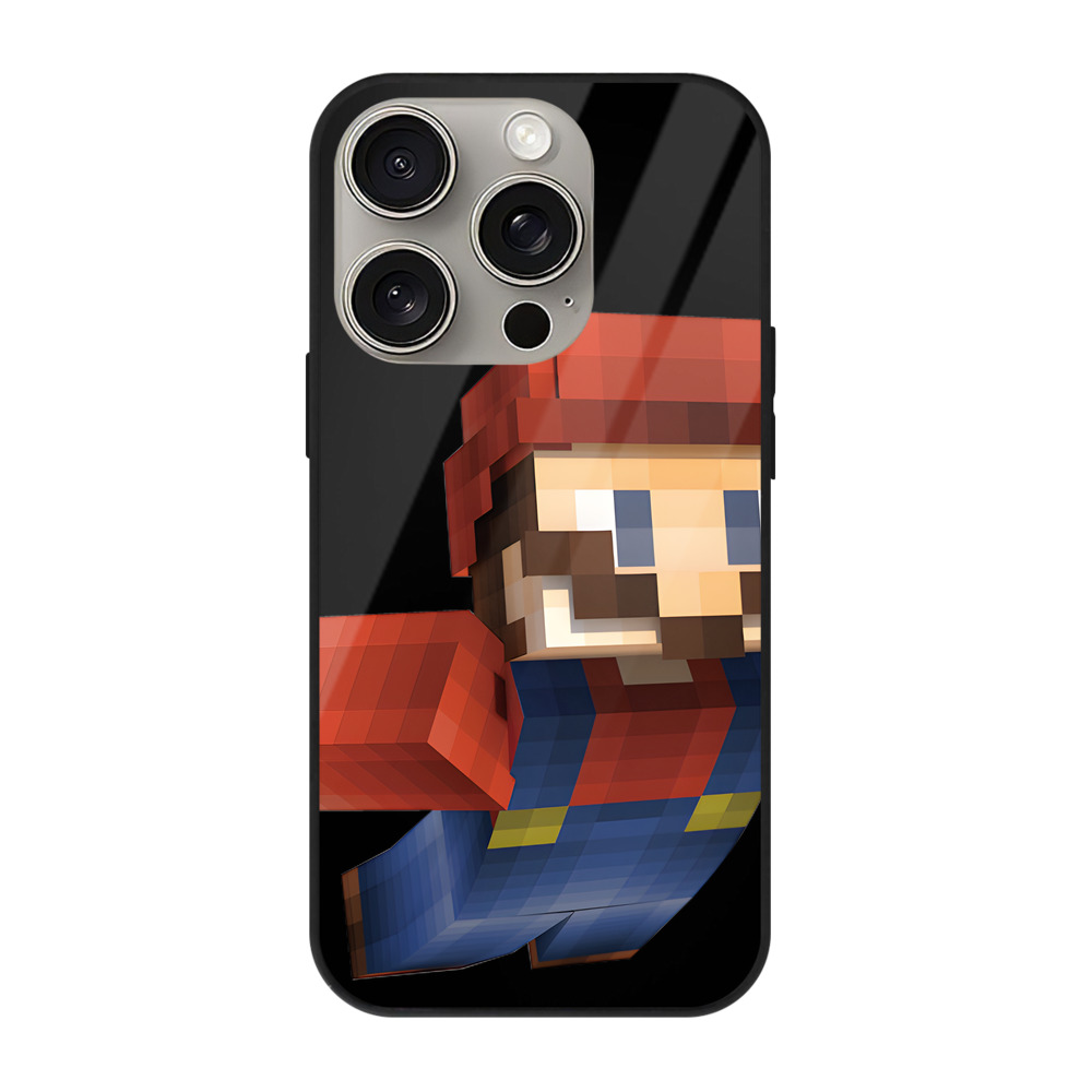 （画像用） マインクラフト ブロックの世界 Minecraft MC Block world 【iPhone15Pro対応】スマホケース 耐衝撃＆黄変防止 背面ガラス