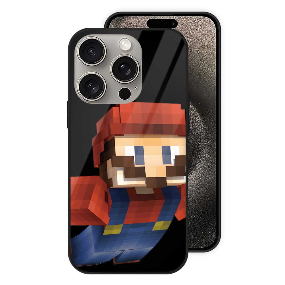 （画像用） マインクラフト ブロックの世界 Minecraft MC Block world 【iPhone15Pro対応】スマホケース 耐衝撃＆黄変防止 背面ガラス
