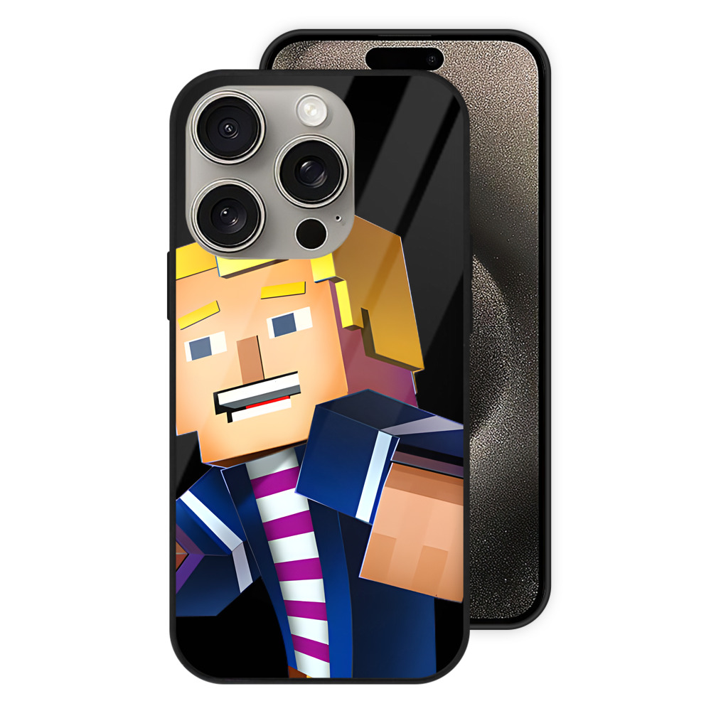（画像用） マインクラフト ブロックの世界 Minecraft MC Block world 【iPhone15Pro対応】スマホケース 耐衝撃＆黄変防止 背面ガラス