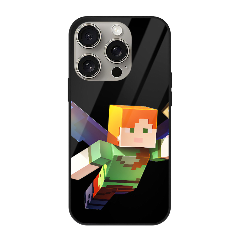 （画像用） マインクラフト ブロックの世界 Minecraft MC Block world 【iPhone15Pro対応】スマホケース 耐衝撃＆黄変防止 背面ガラス