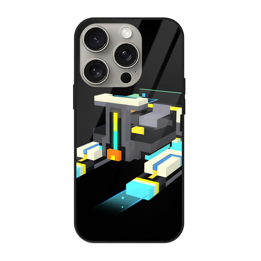 （画像用） マインクラフト ブロックの世界 Minecraft MC Block world 【iPhone15Pro対応】スマホケース 耐衝撃＆黄変防止 背面ガラス