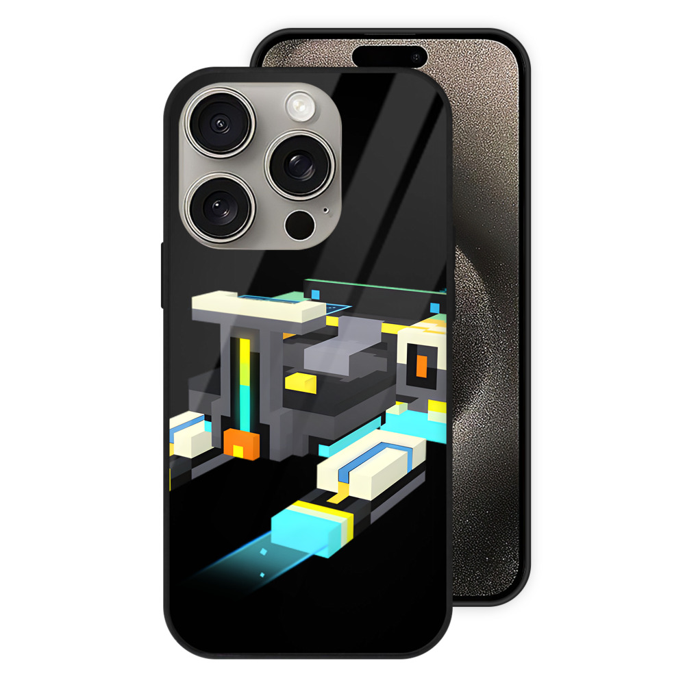 （画像用） マインクラフト ブロックの世界 Minecraft MC Block world 【iPhone15Pro対応】スマホケース 耐衝撃＆黄変防止 背面ガラス