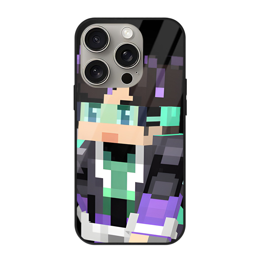 （画像用） マインクラフト ブロックの世界 Minecraft MC Block world 【iPhone15Pro対応】スマホケース 耐衝撃＆黄変防止 背面ガラス