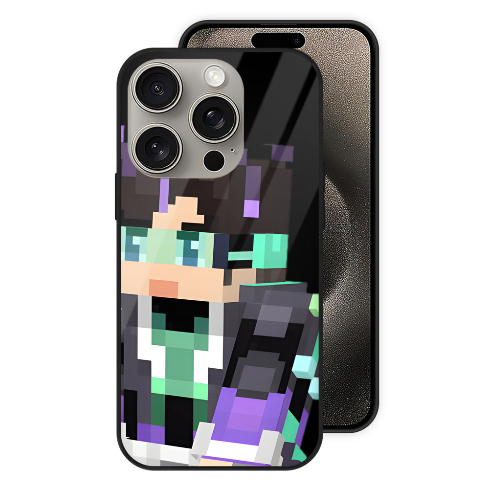 （画像用） マインクラフト ブロックの世界 Minecraft MC Block world 【iPhone15Pro対応】スマホケース 耐衝撃＆黄変防止 背面ガラス