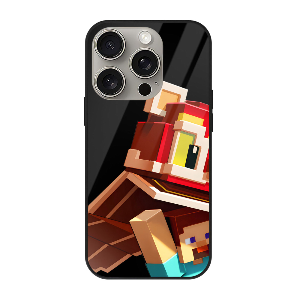 （画像用） マインクラフト ブロックの世界 Minecraft MC Block world 【iPhone15Pro対応】スマホケース 耐衝撃＆黄変防止 背面ガラス