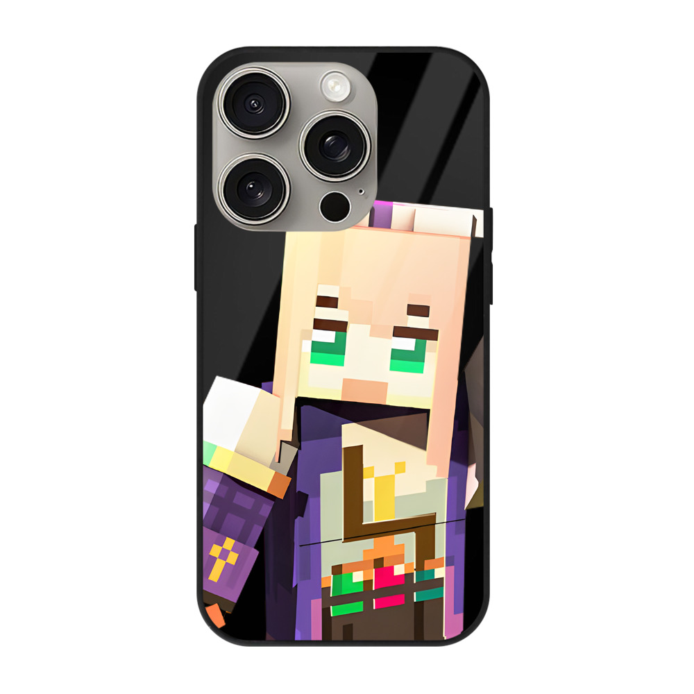 （画像用） マインクラフト ブロックの世界 Minecraft MC Block world 【iPhone15Pro対応】スマホケース 耐衝撃＆黄変防止 背面ガラス