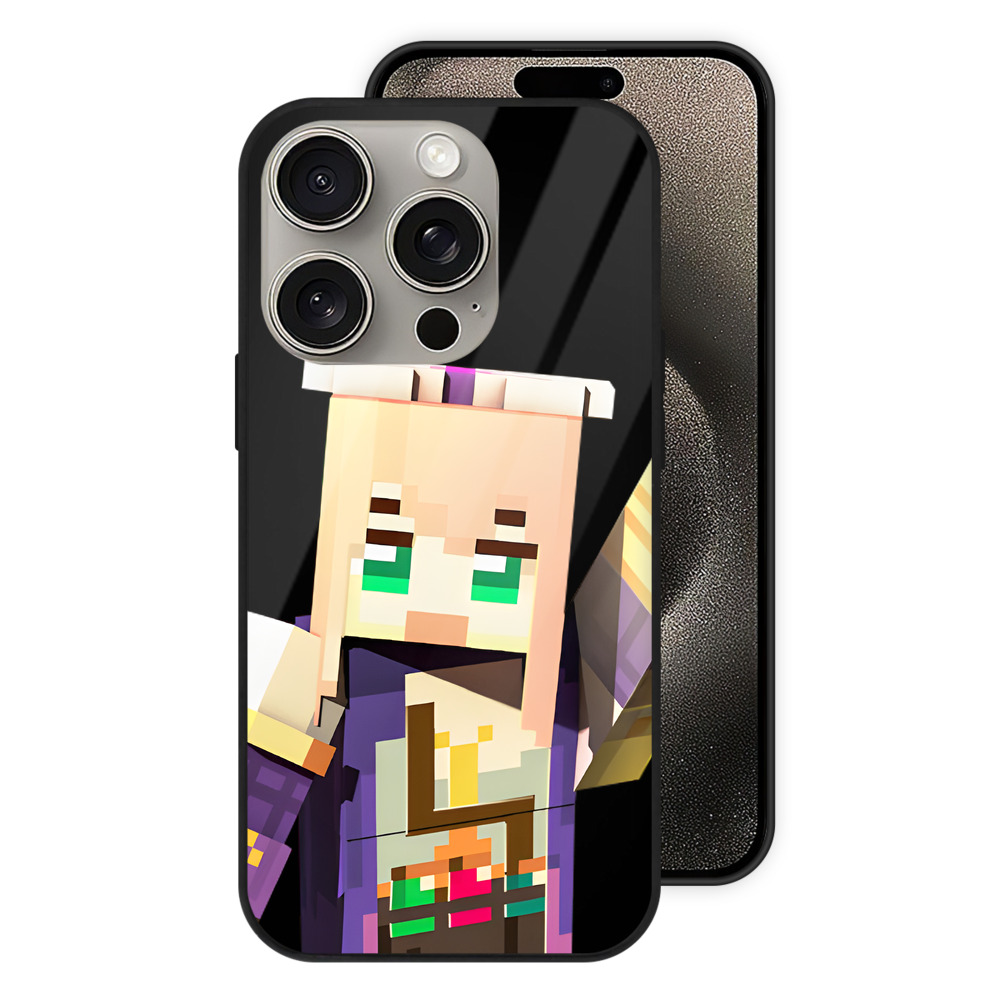 （画像用） マインクラフト ブロックの世界 Minecraft MC Block world 【iPhone15Pro対応】スマホケース 耐衝撃＆黄変防止 背面ガラス