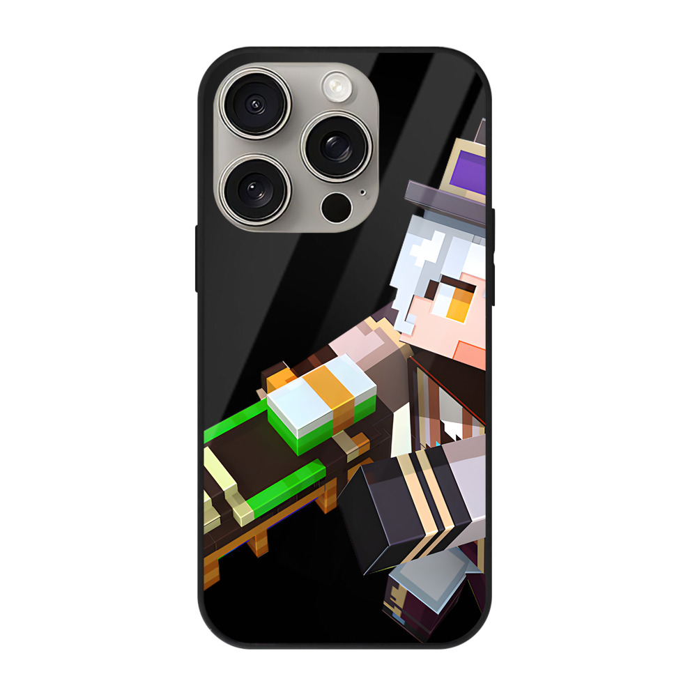 （画像用） マインクラフト ブロックの世界 Minecraft MC Block world 【iPhone15Pro対応】スマホケース 耐衝撃＆黄変防止 背面ガラス
