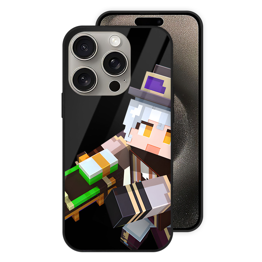（画像用） マインクラフト ブロックの世界 Minecraft MC Block world 【iPhone15Pro対応】スマホケース 耐衝撃＆黄変防止 背面ガラス