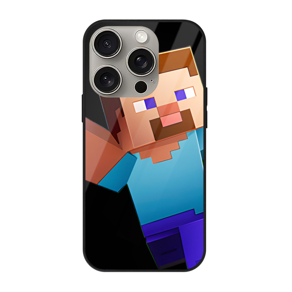 （画像用） マインクラフト ブロックの世界 Minecraft MC Block world 【iPhone15Pro対応】スマホケース 耐衝撃＆黄変防止 背面ガラス