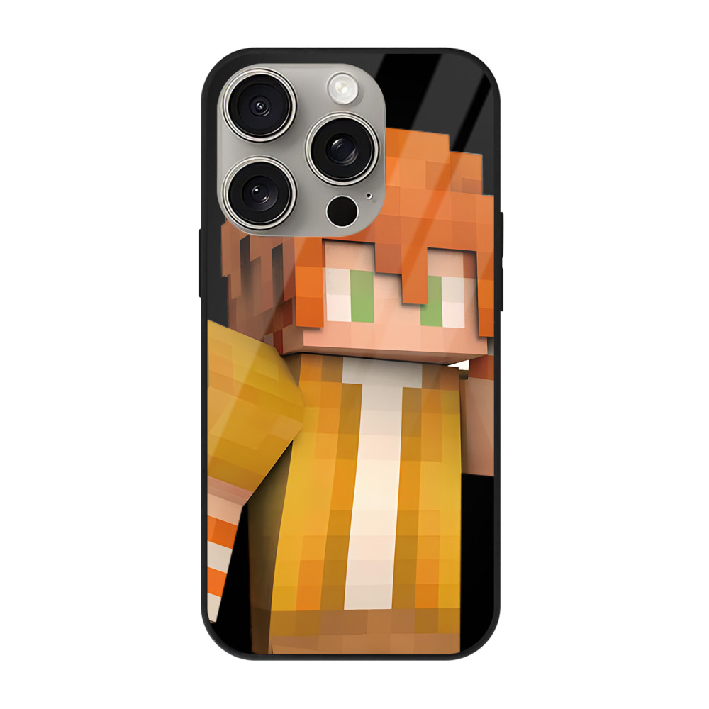（画像用） マインクラフト ブロックの世界 Minecraft MC Block world 【iPhone15Pro対応】スマホケース 耐衝撃＆黄変防止 背面ガラス
