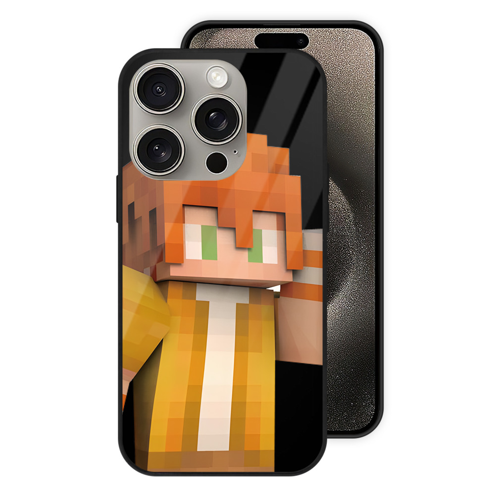 （画像用） マインクラフト ブロックの世界 Minecraft MC Block world 【iPhone15Pro対応】スマホケース 耐衝撃＆黄変防止 背面ガラス