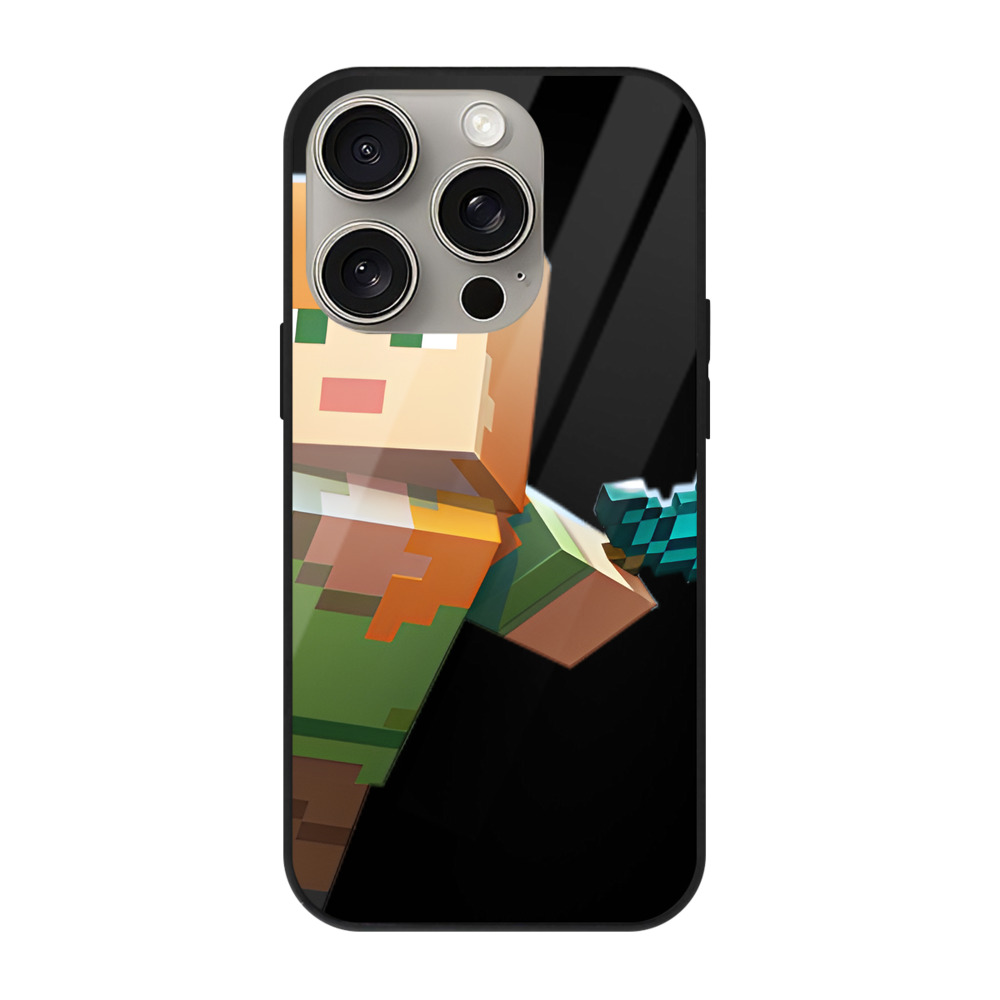 （画像用） マインクラフト ブロックの世界 Minecraft MC Block world 【iPhone15Pro対応】スマホケース 耐衝撃＆黄変防止 背面ガラス