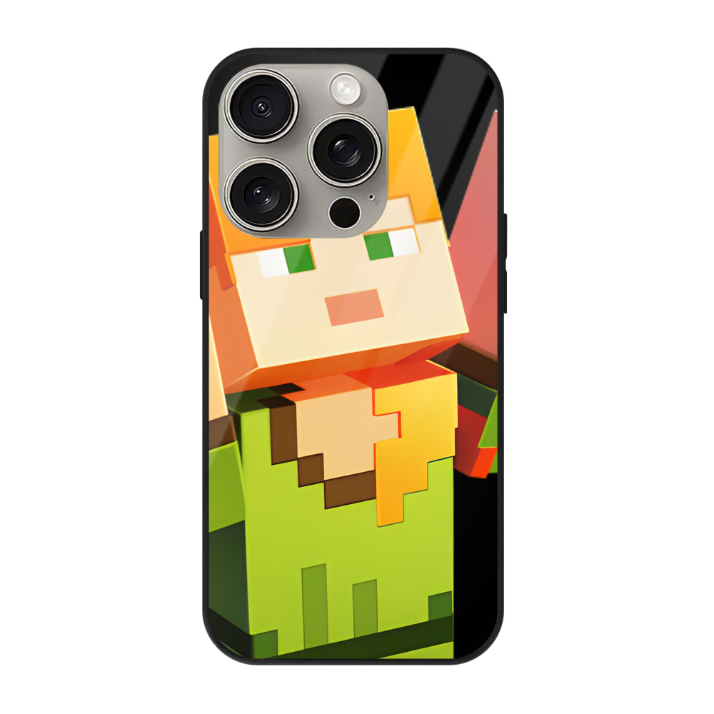 （画像用） マインクラフト ブロックの世界 Minecraft MC Block world 【iPhone15Pro対応】スマホケース 耐衝撃＆黄変防止 背面ガラス