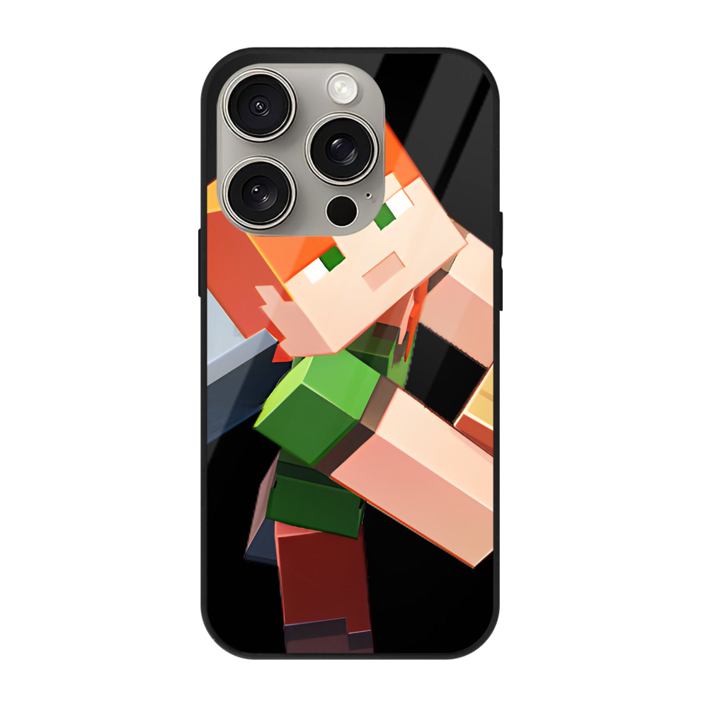 （画像用） マインクラフト ブロックの世界 Minecraft MC Block world 【iPhone15Pro対応】スマホケース 耐衝撃＆黄変防止 背面ガラス