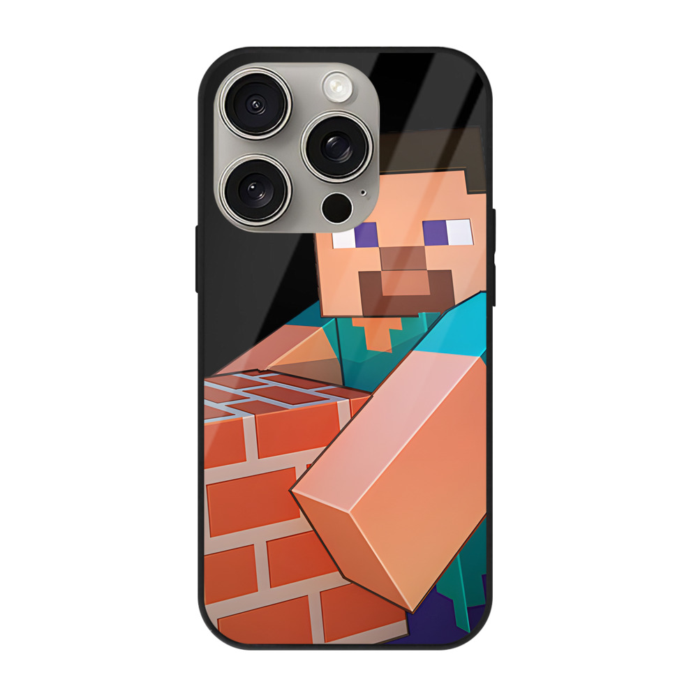 （画像用） マインクラフト ブロックの世界 Minecraft MC Block world 【iPhone15Pro対応】スマホケース 耐衝撃＆黄変防止 背面ガラス