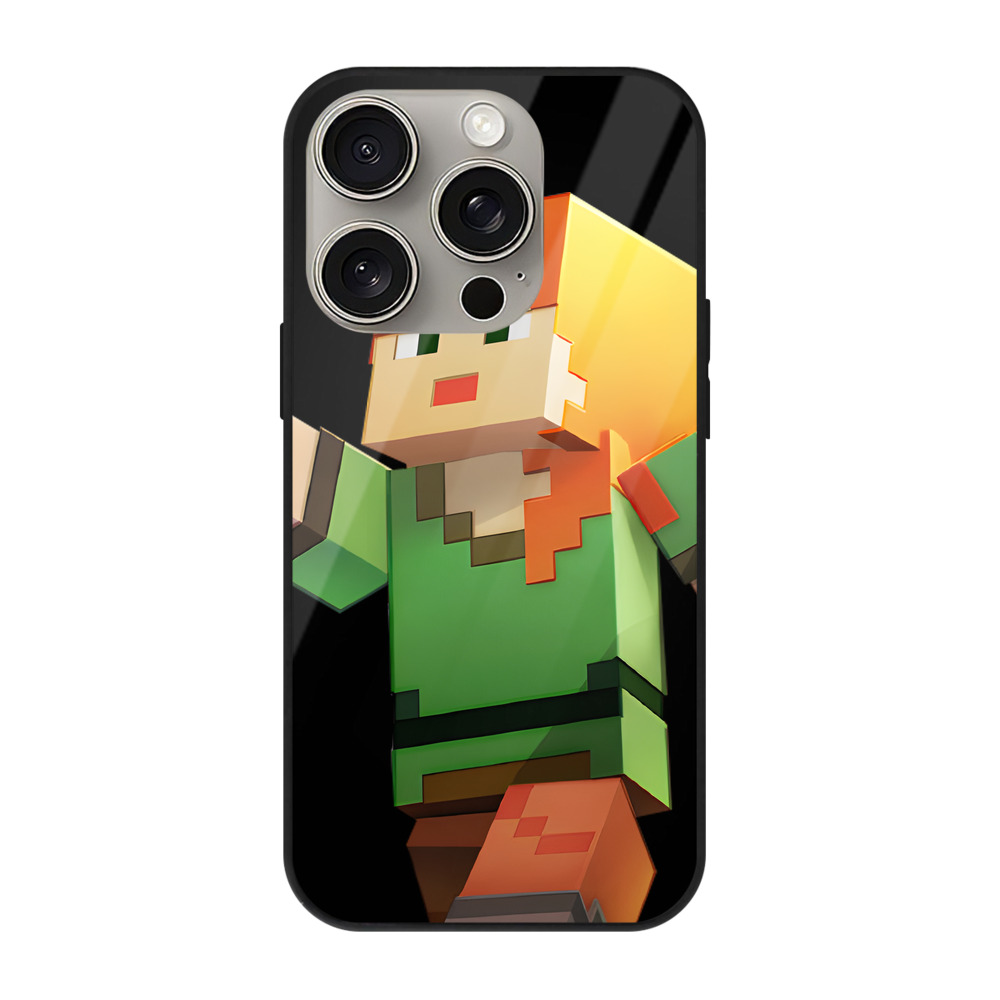 （画像用） マインクラフト ブロックの世界 Minecraft MC Block world 【iPhone15Pro対応】スマホケース 耐衝撃＆黄変防止 背面ガラス