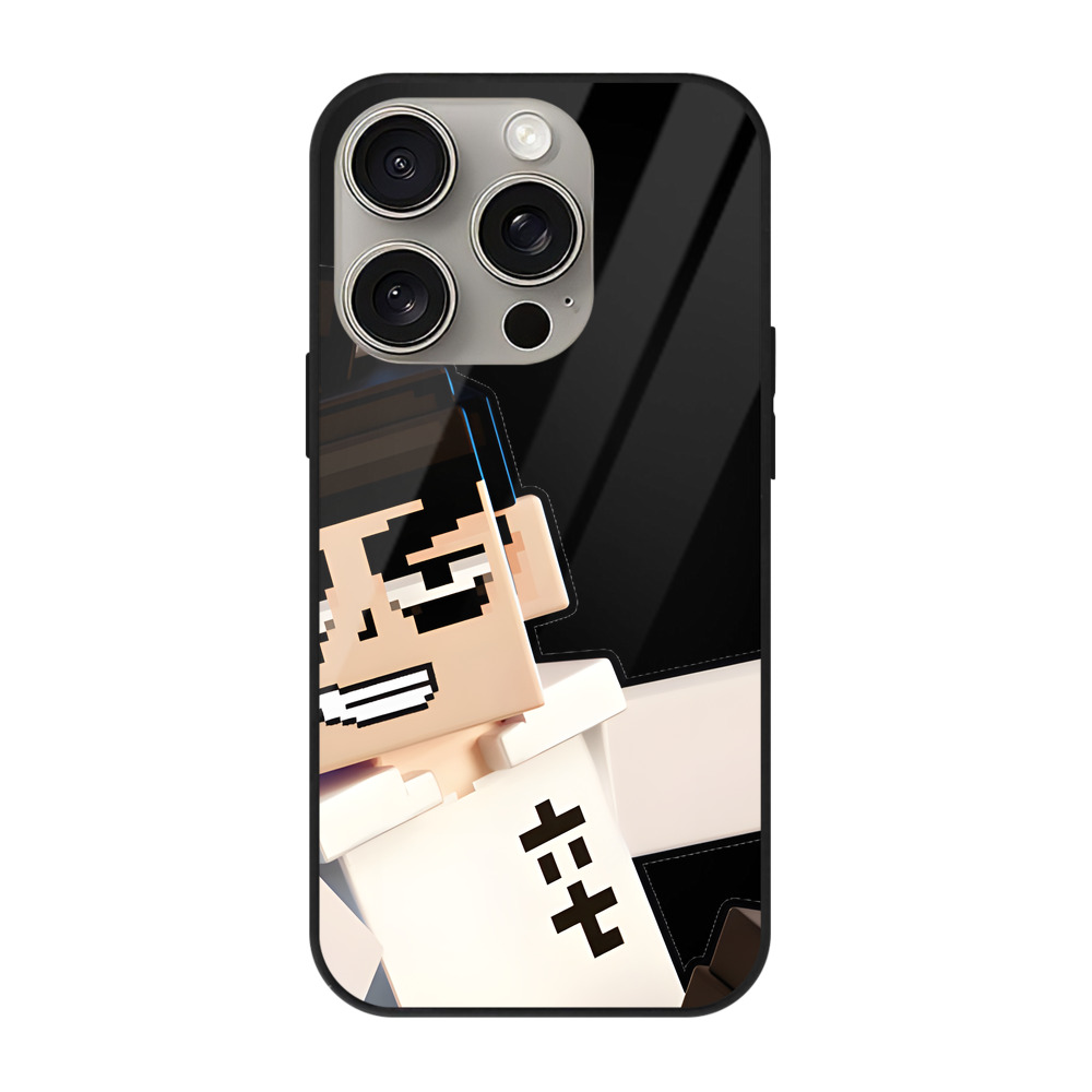 （画像用） マインクラフト ブロックの世界 Minecraft MC Block world 【iPhone15Pro対応】スマホケース 耐衝撃＆黄変防止 背面ガラス