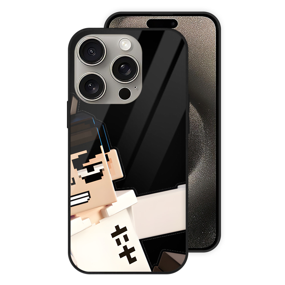 （画像用） マインクラフト ブロックの世界 Minecraft MC Block world 【iPhone15Pro対応】スマホケース 耐衝撃＆黄変防止 背面ガラス
