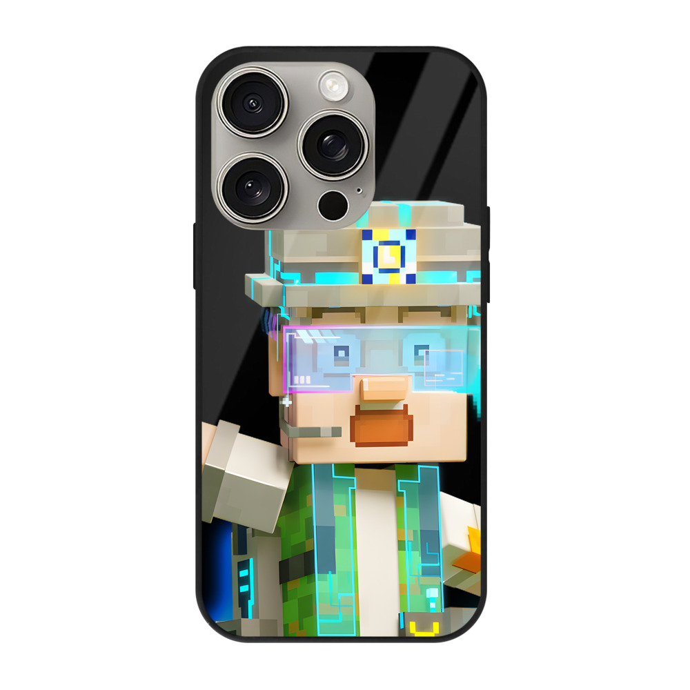 （画像用） マインクラフト ブロックの世界 Minecraft MC Block world 【iPhone15Pro対応】スマホケース 耐衝撃＆黄変防止 背面ガラス