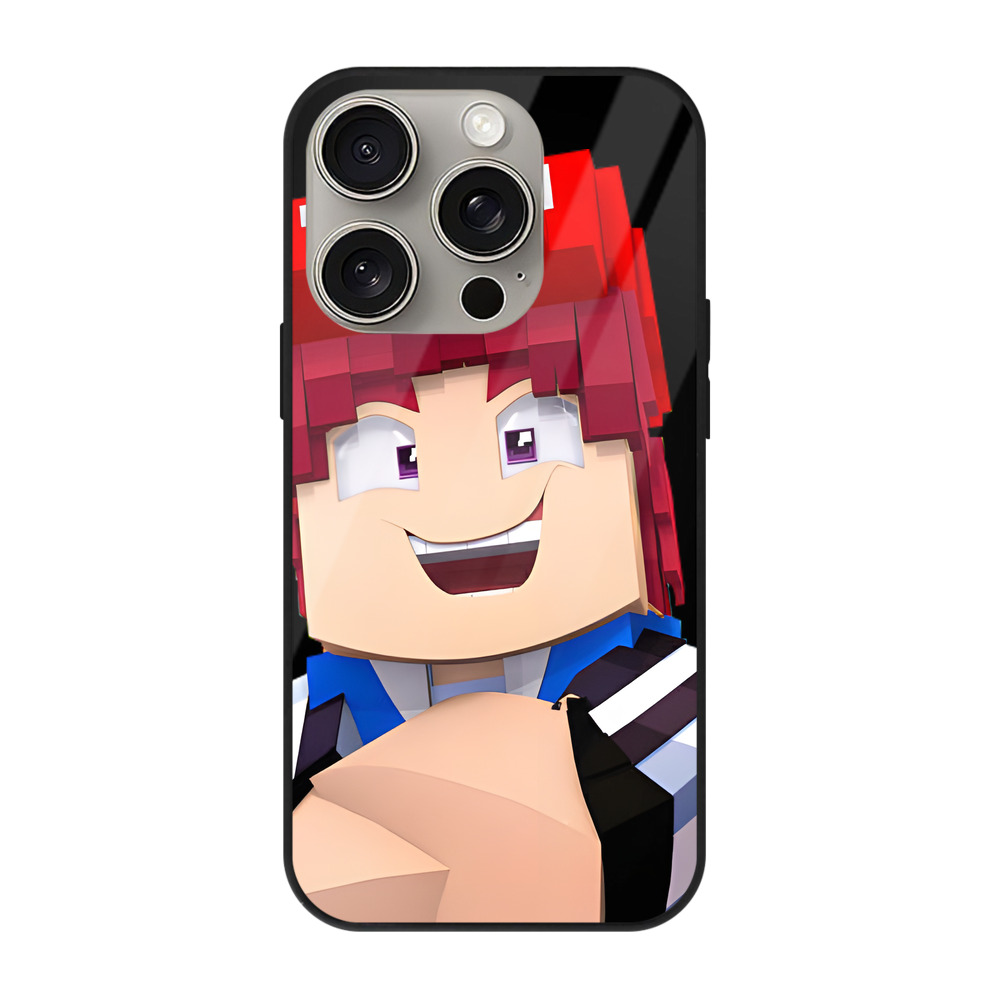 （画像用） マインクラフト ブロックの世界 Minecraft MC Block world 【iPhone15Pro対応】スマホケース 耐衝撃＆黄変防止 背面ガラス