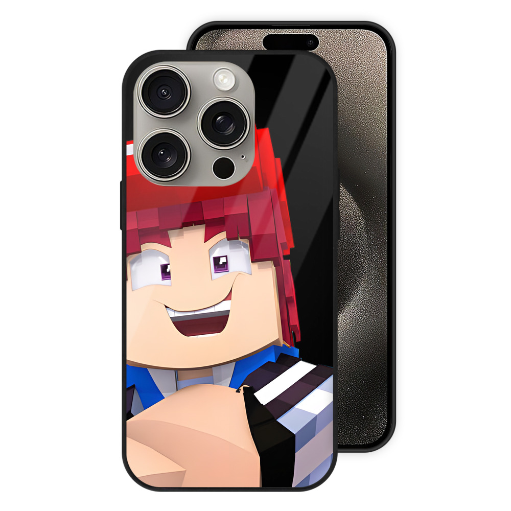 （画像用） マインクラフト ブロックの世界 Minecraft MC Block world 【iPhone15Pro対応】スマホケース 耐衝撃＆黄変防止 背面ガラス
