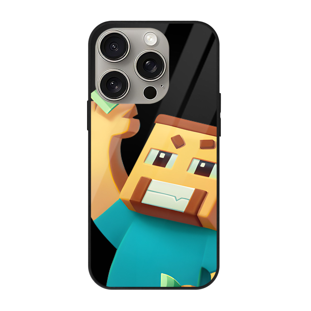 （画像用） マインクラフト ブロックの世界 Minecraft MC Block world 【iPhone15Pro対応】スマホケース 耐衝撃＆黄変防止 背面ガラス