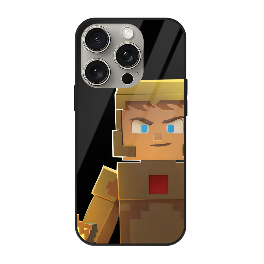 （画像用） マインクラフト ブロックの世界 Minecraft MC Block world 【iPhone15Pro対応】スマホケース 耐衝撃＆黄変防止 背面ガラス