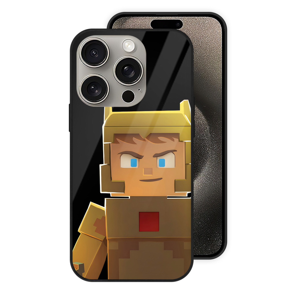 （画像用） マインクラフト ブロックの世界 Minecraft MC Block world 【iPhone15Pro対応】スマホケース 耐衝撃＆黄変防止 背面ガラス