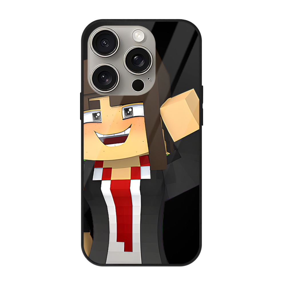（画像用） マインクラフト ブロックの世界 Minecraft MC Block world 【iPhone15Pro対応】スマホケース 耐衝撃＆黄変防止 背面ガラス