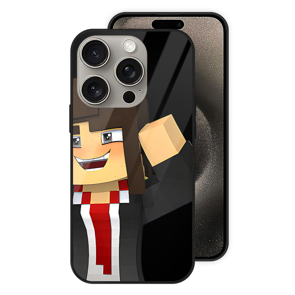 （画像用） マインクラフト ブロックの世界 Minecraft MC Block world 【iPhone15Pro対応】スマホケース 耐衝撃＆黄変防止 背面ガラス