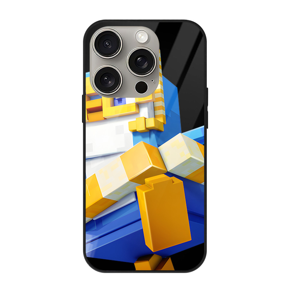 （画像用） マインクラフト ブロックの世界 Minecraft MC Block world 【iPhone15Pro対応】スマホケース 耐衝撃＆黄変防止 背面ガラス