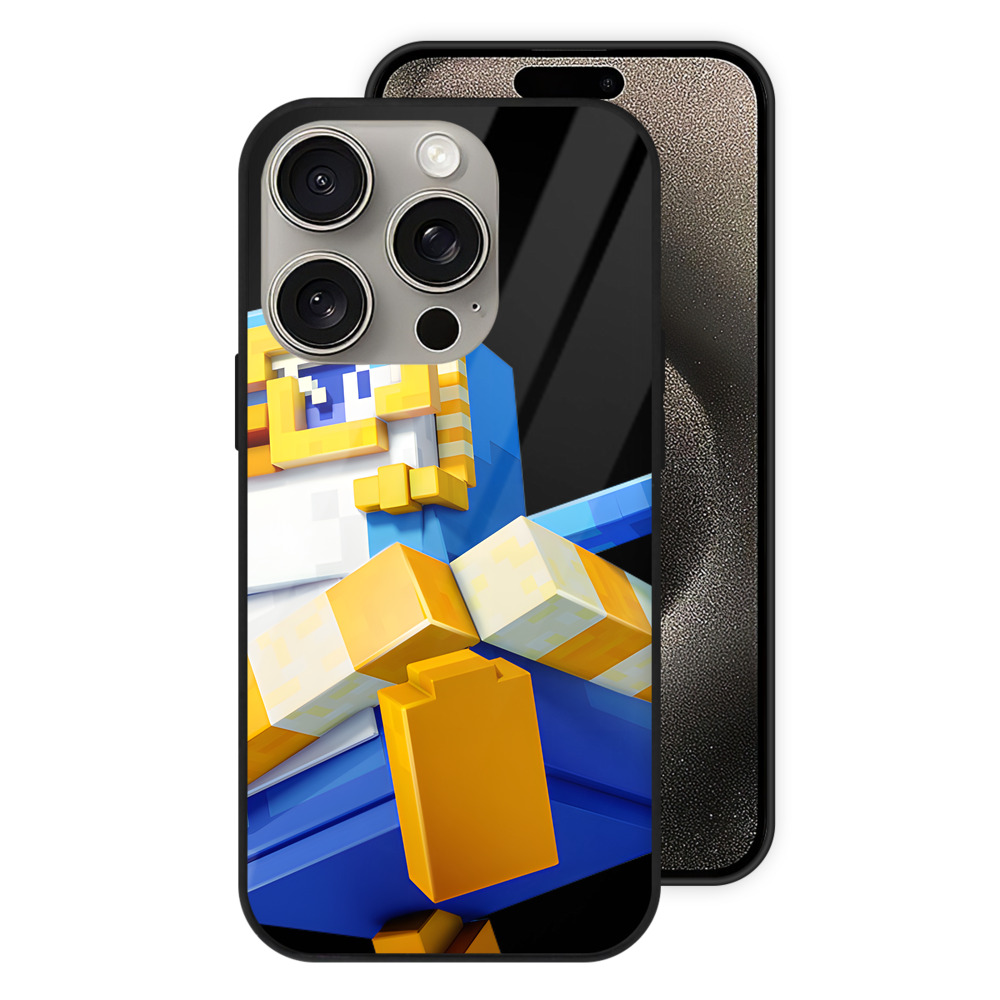 （画像用） マインクラフト ブロックの世界 Minecraft MC Block world 【iPhone15Pro対応】スマホケース 耐衝撃＆黄変防止 背面ガラス