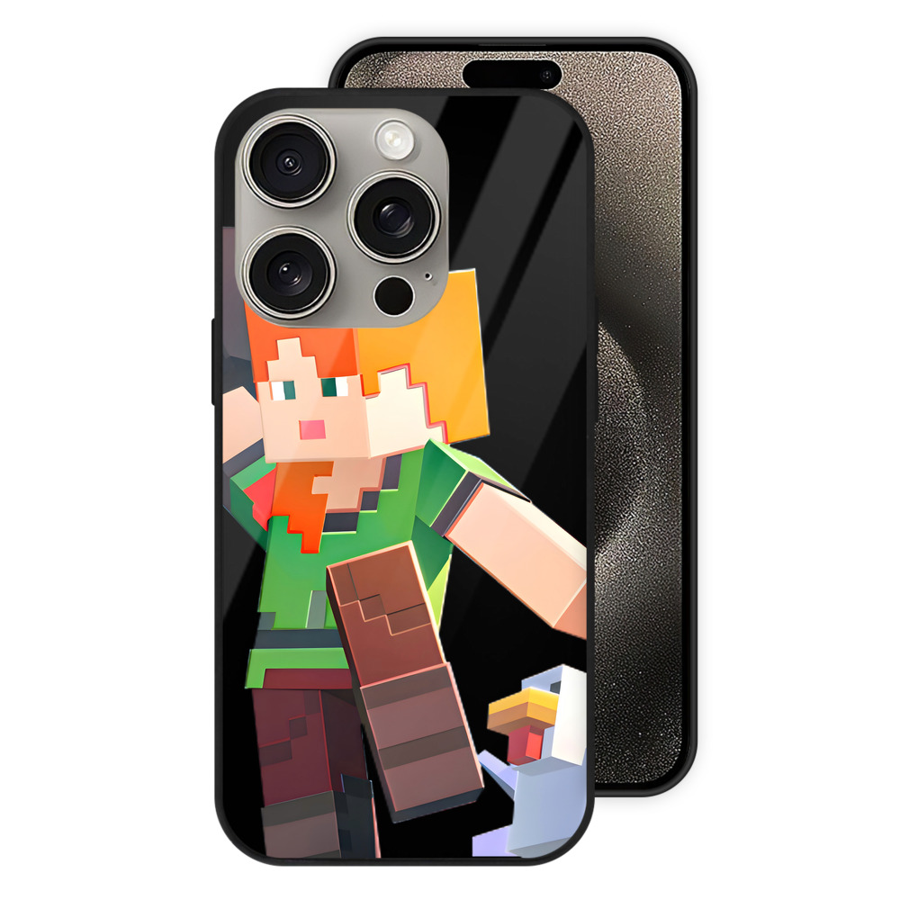 （画像用） マインクラフト ブロックの世界 Minecraft MC Block world 【iPhone15Pro対応】スマホケース 耐衝撃＆黄変防止 背面ガラス