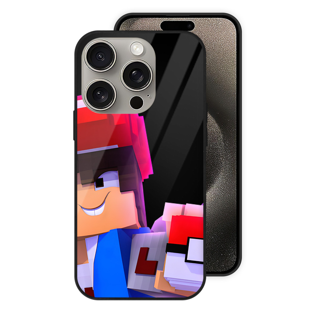 （画像用） マインクラフト ブロックの世界 Minecraft MC Block world 【iPhone15Pro対応】スマホケース 耐衝撃＆黄変防止 背面ガラス