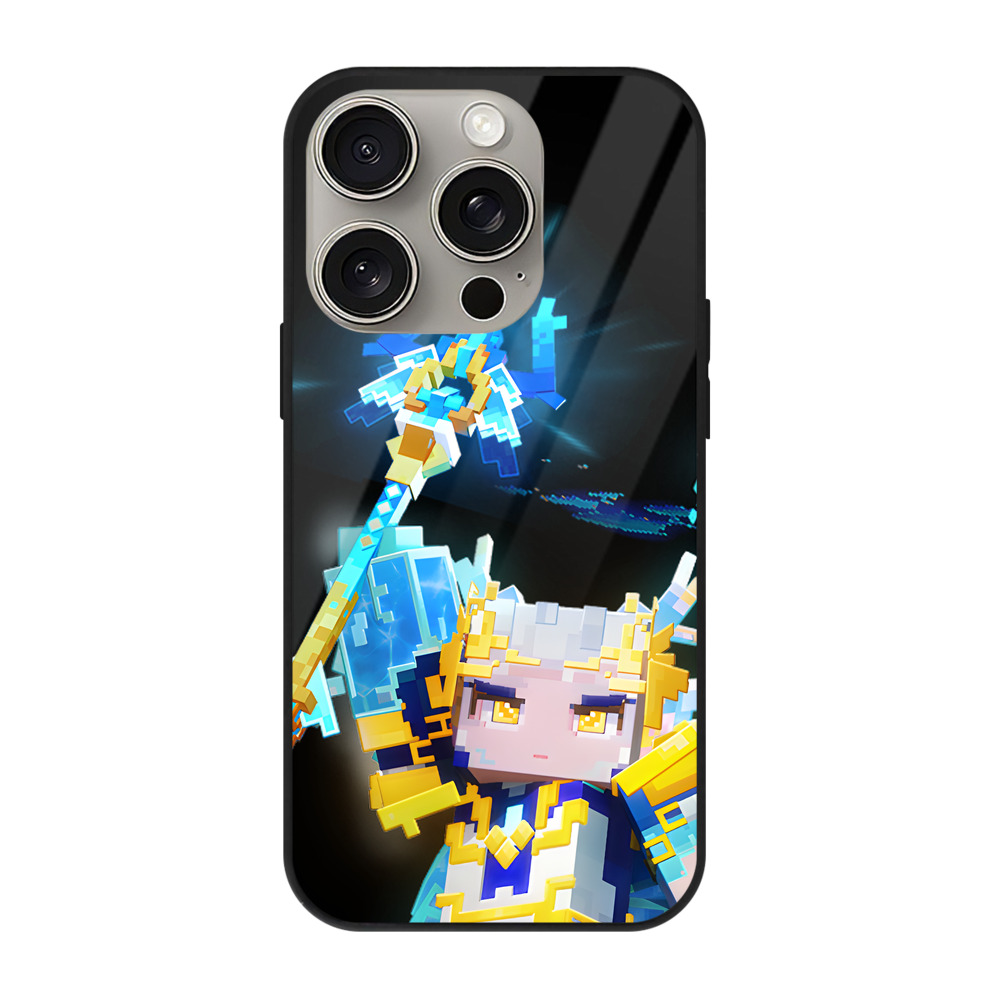 （画像用） マインクラフト ブロックの世界 Minecraft MC Block world 【iPhone15Pro対応】スマホケース 耐衝撃＆黄変防止 背面ガラス