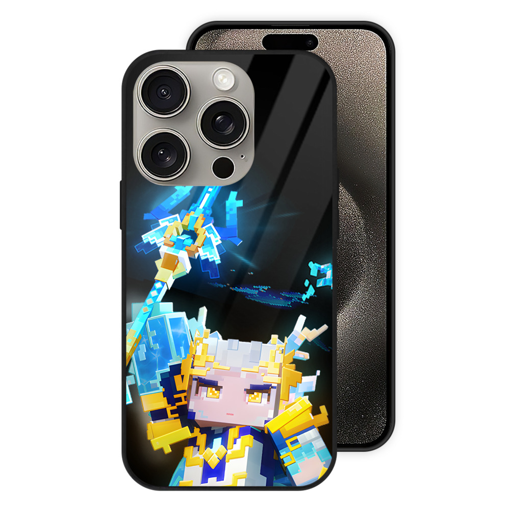 （画像用） マインクラフト ブロックの世界 Minecraft MC Block world 【iPhone15Pro対応】スマホケース 耐衝撃＆黄変防止 背面ガラス