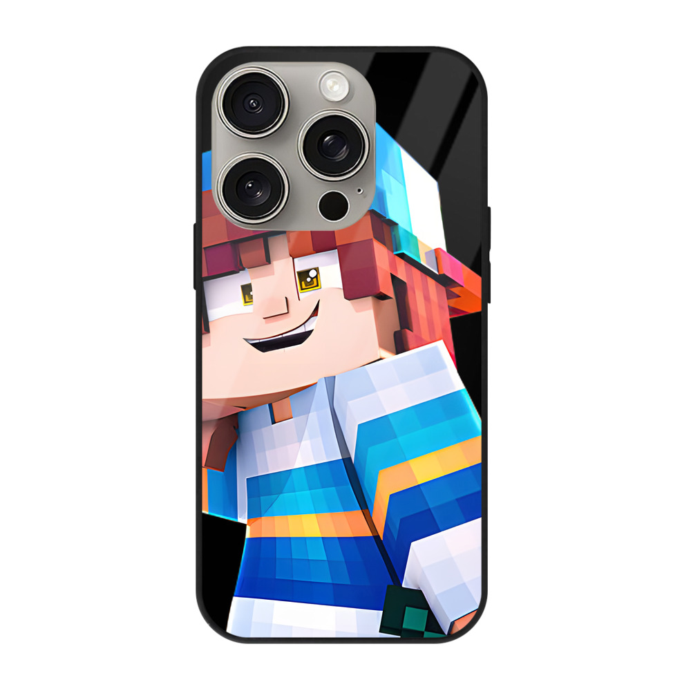 （画像用） マインクラフト ブロックの世界 Minecraft MC Block world 【iPhone15Pro対応】スマホケース 耐衝撃＆黄変防止 背面ガラス