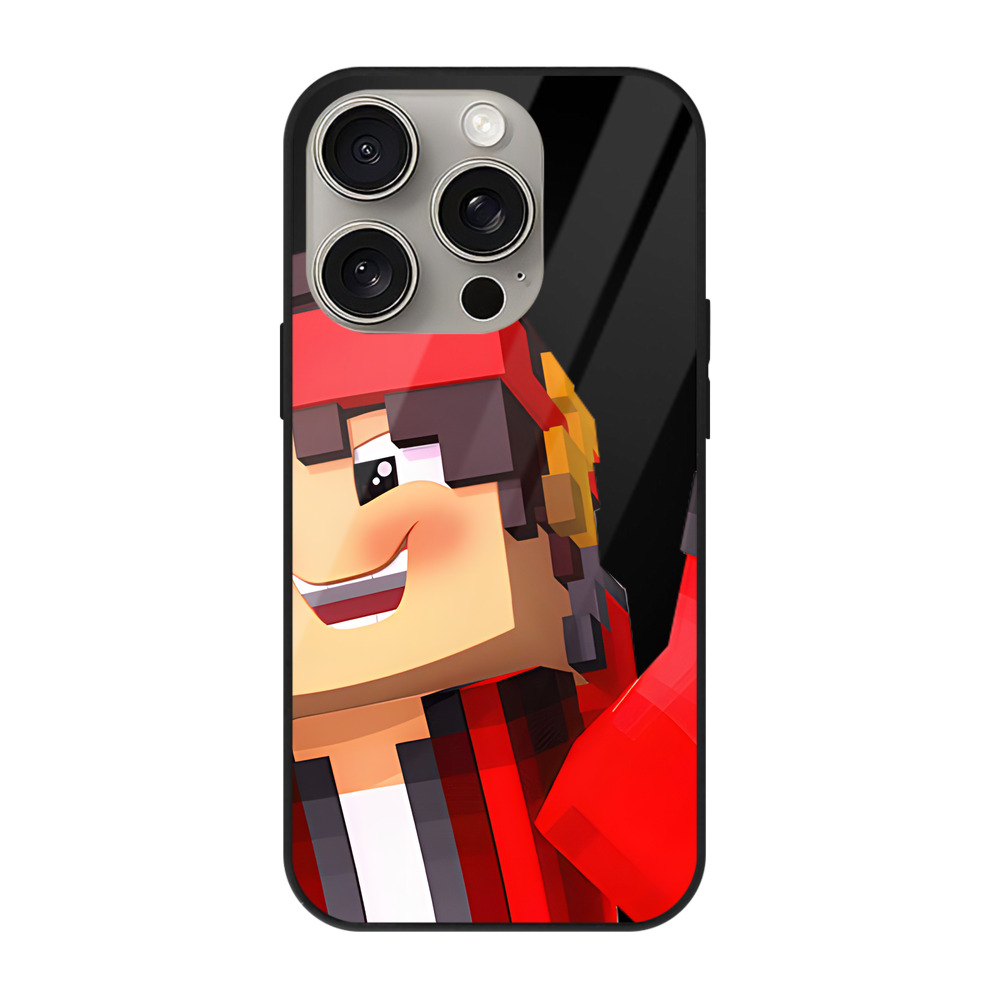 （画像用） マインクラフト ブロックの世界 Minecraft MC Block world 【iPhone15Pro対応】スマホケース 耐衝撃＆黄変防止 背面ガラス