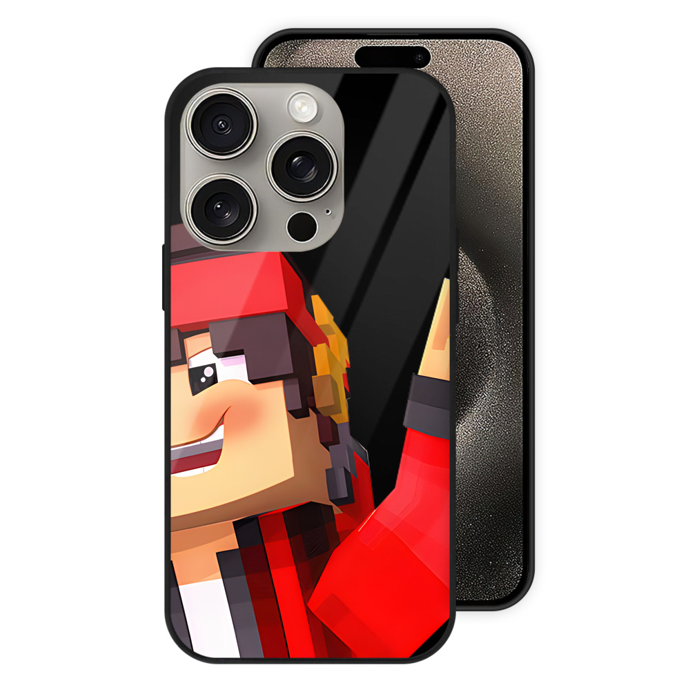 （画像用） マインクラフト ブロックの世界 Minecraft MC Block world 【iPhone15Pro対応】スマホケース 耐衝撃＆黄変防止 背面ガラス