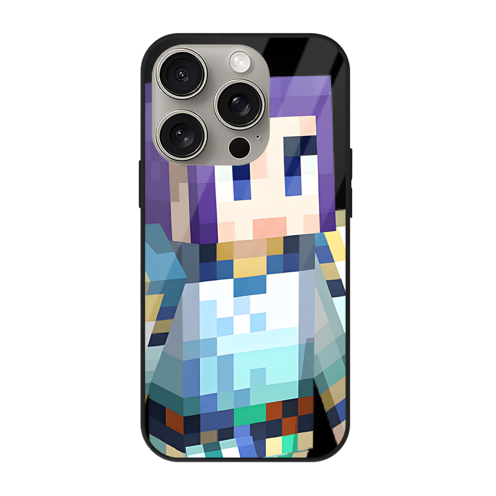 （画像用） マインクラフト ブロックの世界 Minecraft MC Block world 【iPhone15Pro対応】スマホケース 耐衝撃＆黄変防止 背面ガラス