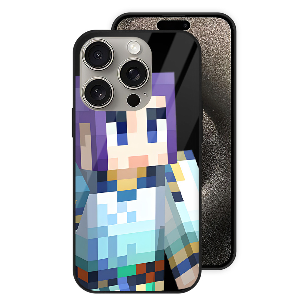 （画像用） マインクラフト ブロックの世界 Minecraft MC Block world 【iPhone15Pro対応】スマホケース 耐衝撃＆黄変防止 背面ガラス