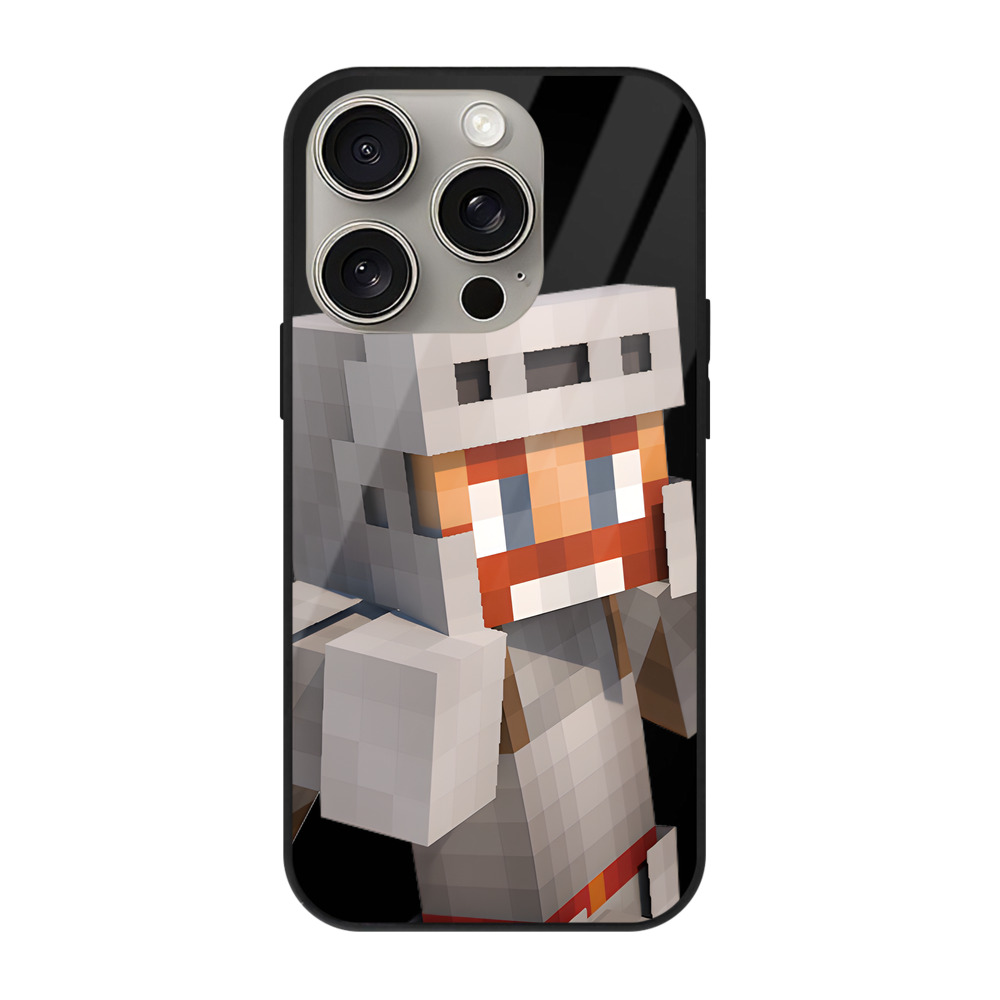 （画像用） マインクラフト ブロックの世界 Minecraft MC Block world 【iPhone15Pro対応】スマホケース 耐衝撃＆黄変防止 背面ガラス