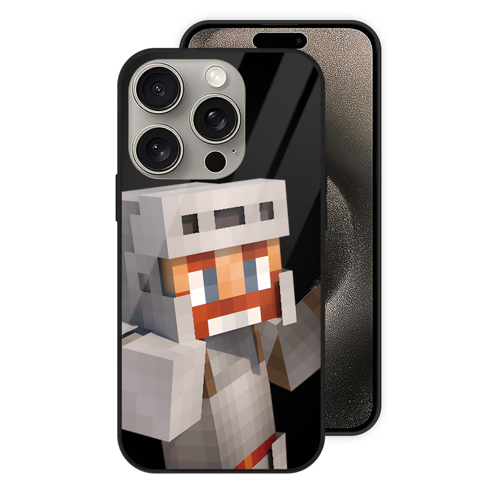 （画像用） マインクラフト ブロックの世界 Minecraft MC Block world 【iPhone15Pro対応】スマホケース 耐衝撃＆黄変防止 背面ガラス