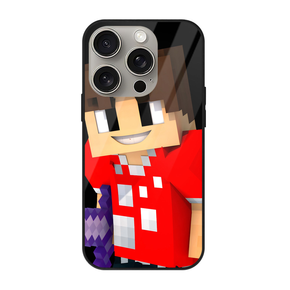 （画像用） マインクラフト ブロックの世界 Minecraft MC Block world 【iPhone15Pro対応】スマホケース 耐衝撃＆黄変防止 背面ガラス