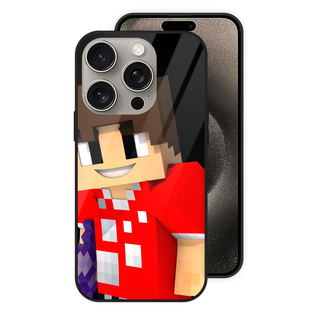 （画像用） マインクラフト ブロックの世界 Minecraft MC Block world 【iPhone15Pro対応】スマホケース 耐衝撃＆黄変防止 背面ガラス