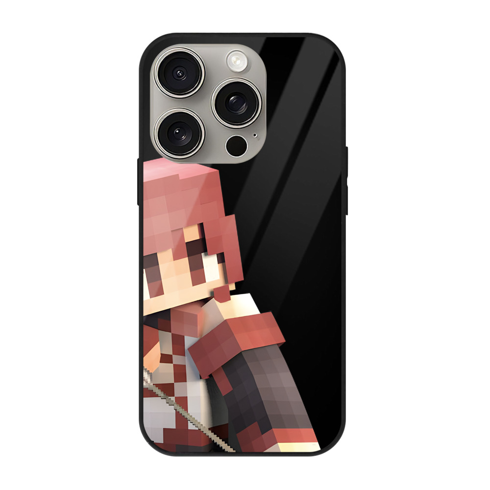 （画像用） マインクラフト ブロックの世界 Minecraft MC Block world 【iPhone15Pro対応】スマホケース 耐衝撃＆黄変防止 背面ガラス