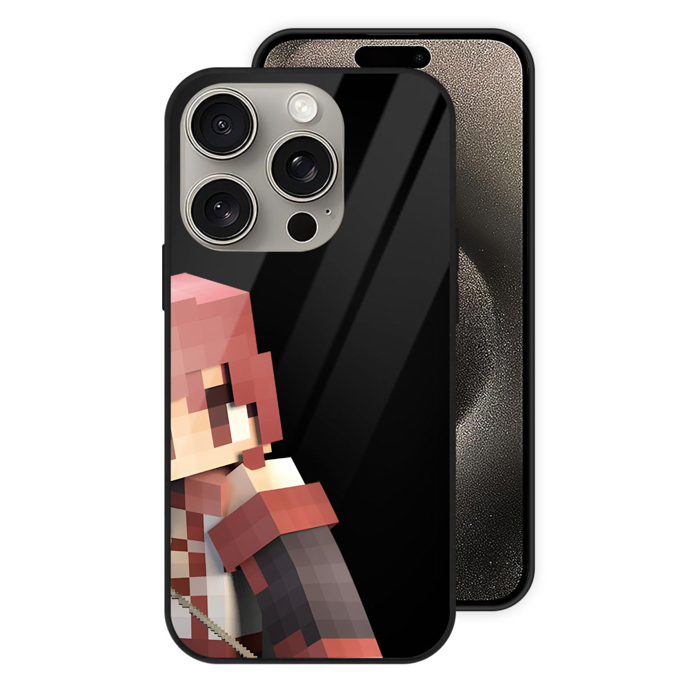 （画像用） マインクラフト ブロックの世界 Minecraft MC Block world 【iPhone15Pro対応】スマホケース 耐衝撃＆黄変防止 背面ガラス